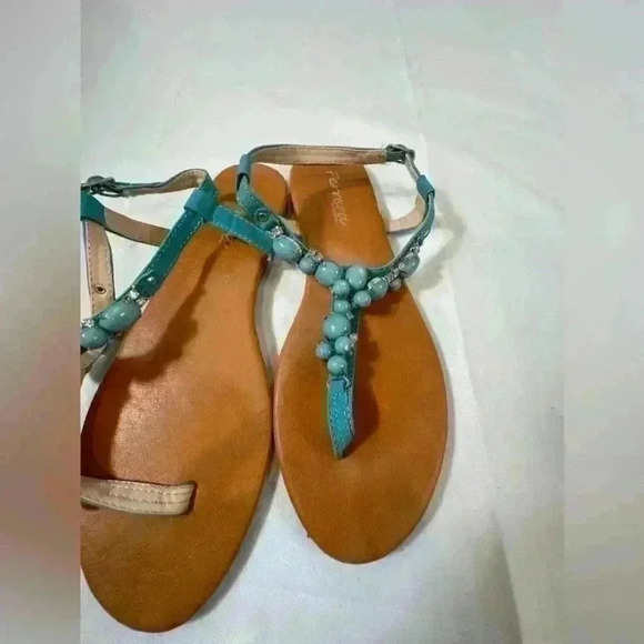 Henry Ferrera Aqua Beaded & Diamond Queen Sandals (Size 8) - Picture 5 of 7